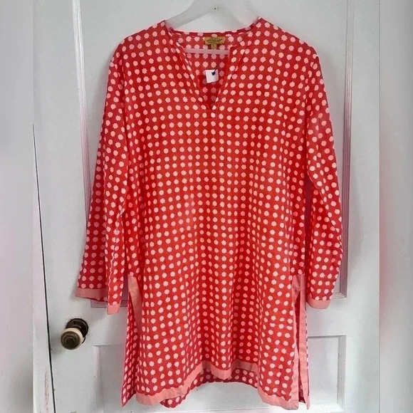 Roberta Roller Rabbit Womens Cotton V-Neck Kurta Tunic Top  LIKE NEW Size L - Picture 1 of 2